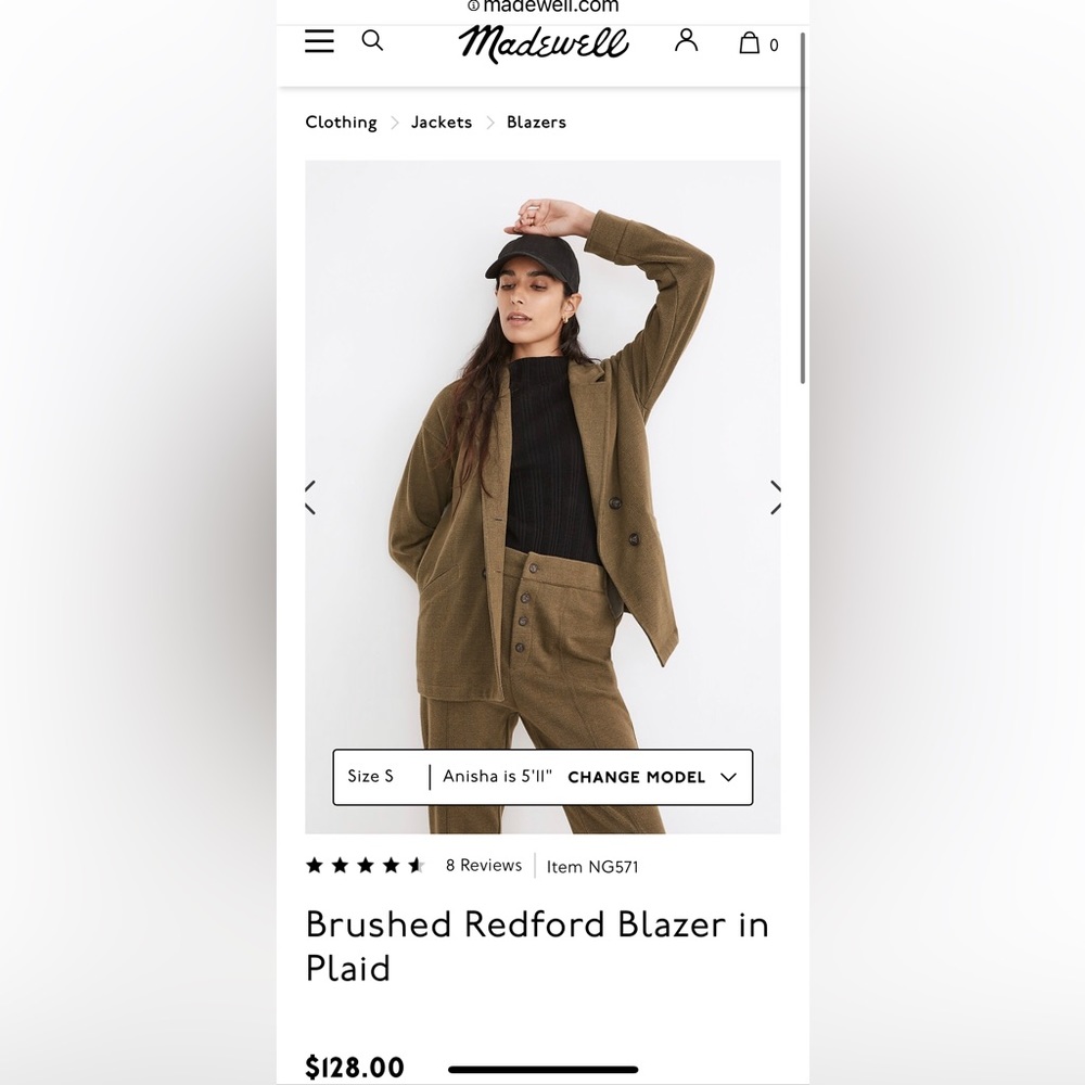 NWOT Madewell Brushed Redford Blazer in Plaid Sz M